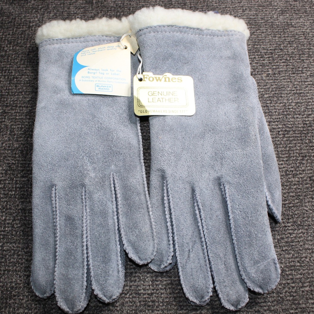 Fownes Leather Gloves Womens Small Blue New Vintage Borg Lined Suede Warm